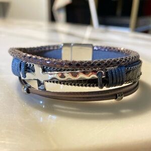 Religious Fenno Fashion Silver Wrap Leather Bracelet CC